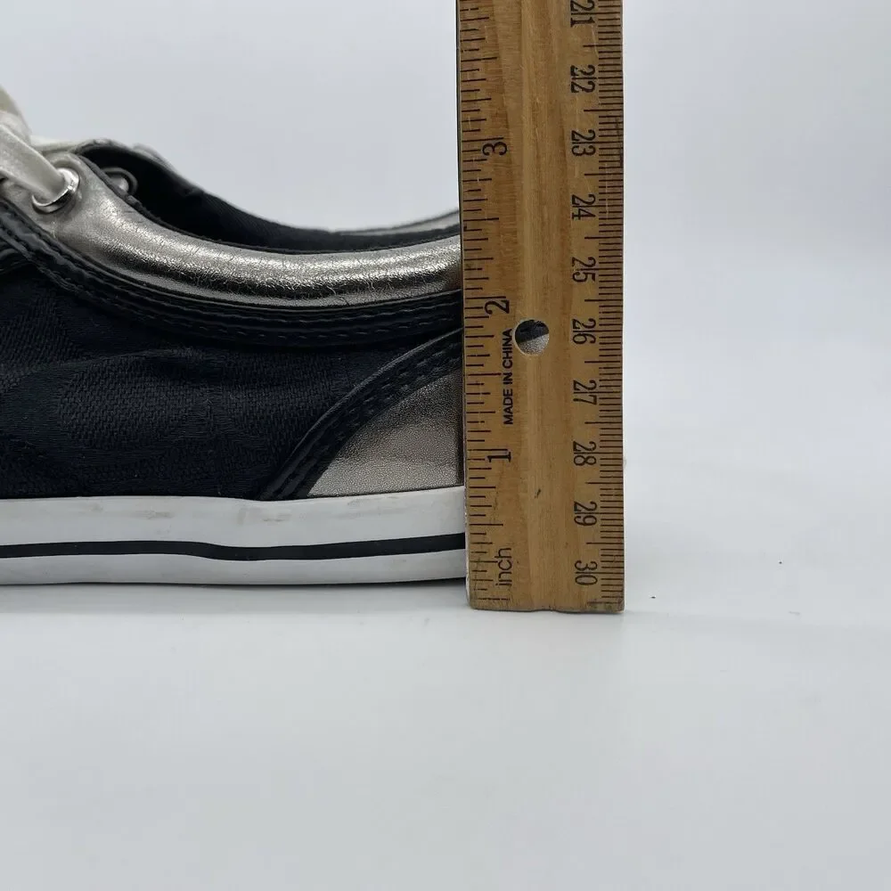 Coach New York Francesca C Monogram Lace Up Sneakers Women’s 8.5B Black/Silver